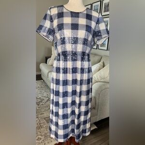 J. Crew Short-Sleeve Sequin Gingham Dress Size 12 Online Exclusive AK663